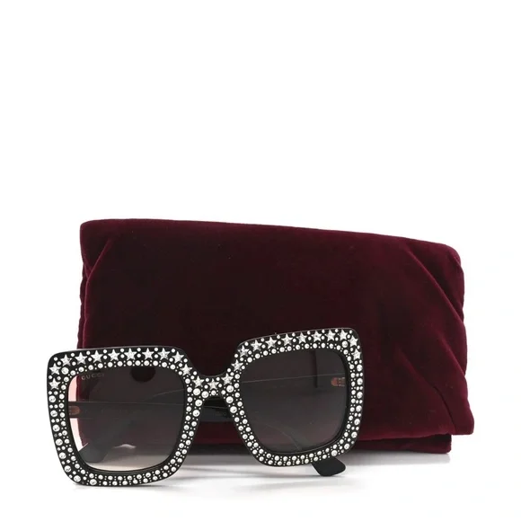 Gucci Black Crystal Retro Oversized Sunglasses Brand New Never Worn - Picture 15 of 16